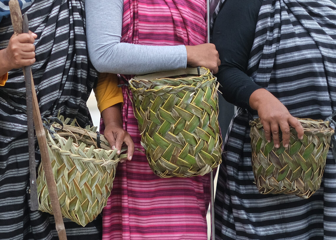 Sejumlah ibu rumah tangga membawa keranjang yang terbuat dari daun kelapa sebelum mengikuti tradisi Hekente di Wakatobi